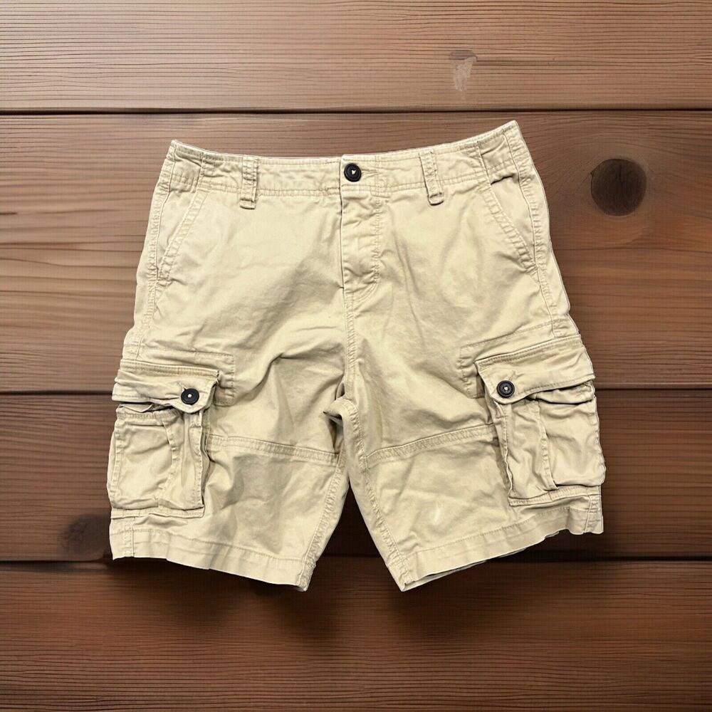 Aero Cargo Shorts Men's Size 30 Tan Flat Front Multi-Pocket Cotton Blend Casual